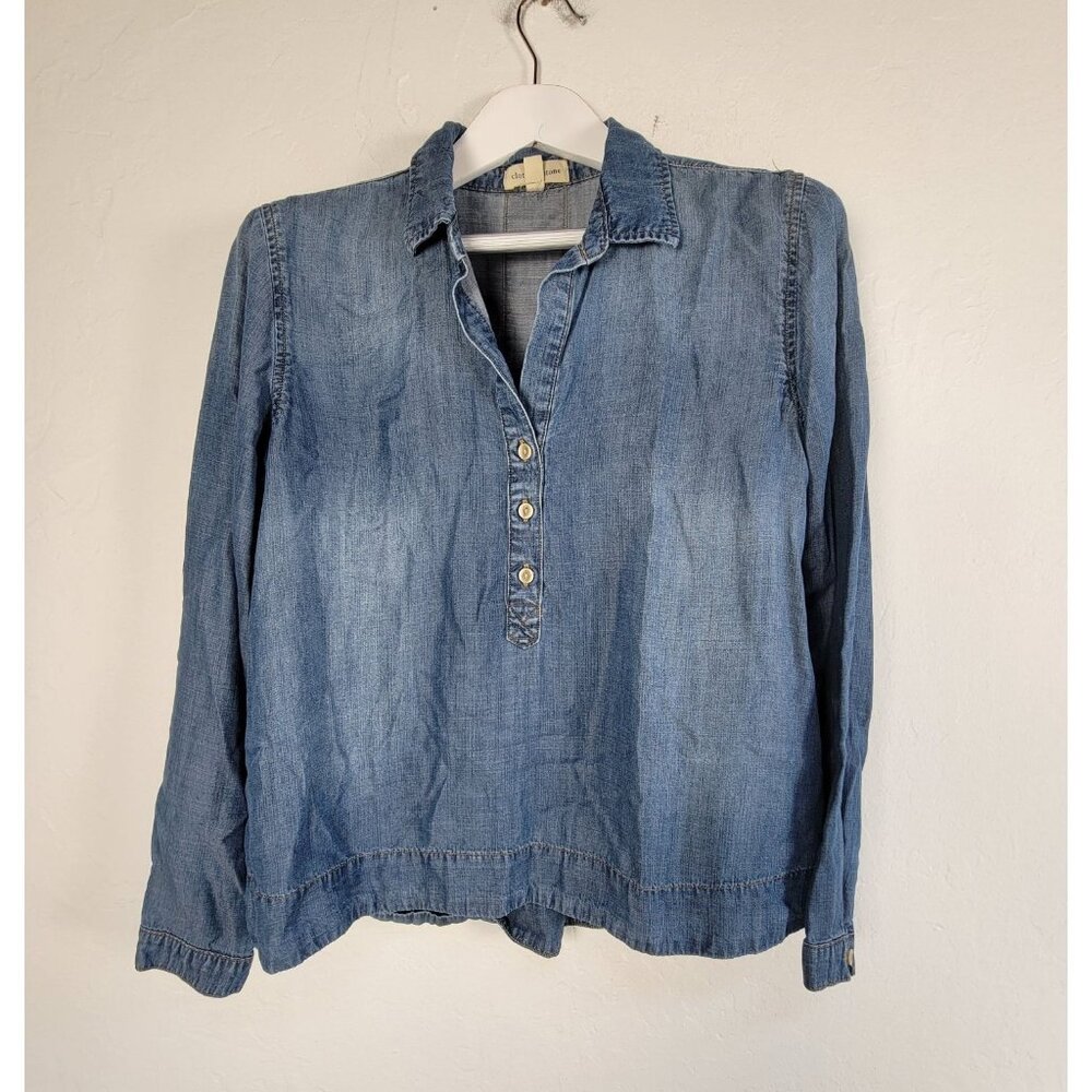 Cloth & Stone Denim Button-Down Long Sleeve Shirt Medium Women Top Blue Pullover